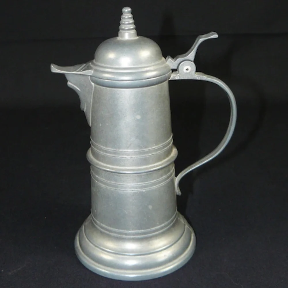 Antique German Pewter Pitcher Carafe with Angel & Trumpet Mark 1940s Milk Jug